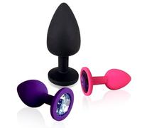 Belmalia 3x Plug Anal Silicone, Plug Femme Débutante, Bouchon Anal Set Ø 30 mm, Ø 35 mm, Ø 45 mm S + M + L Butt Plug Rose + Violet + Noir