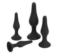 Belmalia 4x Plug Anal avec Ventouse Forte, Désir Érotique pour Elle et Lui avec Gode Silicone Lisse Set S + M + L + XL, Butt-Plug Noir