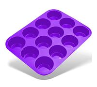 Belmalia moule à muffins pour 12 muffins en silicone anti-adhésif, cupcakes, brownies, gâteaux, pudding Violet