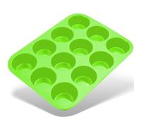 Belmalia moule à muffins pour 12 muffins en silicone anti-adhésif, cupcakes, brownies, gâteaux, pudding Vert