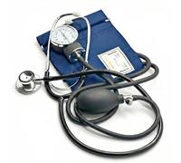 Belmalia Sphygmomanomètre Anéroïde avec Stéthoscope Pavillon Double, Tensiomètre Bras Manuel, Sac pour Service de Secours, Médecin, Consultation, Bleu Noir