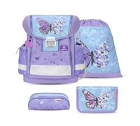 Belmil Classy 403-13/AG/S Sac à dos d'écolier 4 pièces, Papillon violet et bleu, m, Ensemble cartable