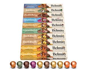 Belmio Capsules Nespresso Compatibles, Pack Toutes les saveurs, Capsules de café moyennement torréfiées, Intensité 6 et 7, Qualité belge authentique, 8 variantes de saveurs, 100 unités.