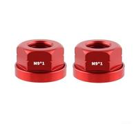 Belnotelt Lot de 2 écrous de moyeu M9 x 1,0 en alliage d'aluminium 7075 pour vélo pliable - Ajustement sécurisé - Usiné CNC - Bord lisse - Avec joints (rouge)