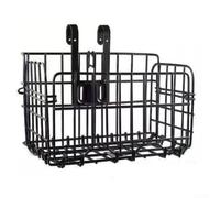 Belnotelt Panier de vélo pliable avec crochet, porte-guidon avant ou support arrière pour VTT, rangement pliable en fil de fer pour les trajets et le shopping, noir ou (noir fin)