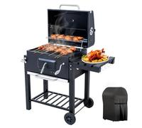 BELONID Barbecue Charbon de Bois, Gril avec Couvercle, Surface de Cuisson: 56×42,5 cm, Bac à Charbon Réglable en Hauteur, Table Latérale Pliante, Housse Barbecue Incluses