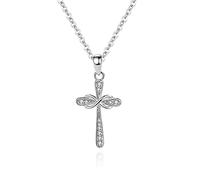 Belons Bijoux Argent Collier pour femme avec pendentif croix en argent sterling 925 et oxyde de zirconium, Zircone cubique