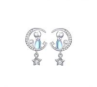 Belons Boucles d'oreilles pour femme en argent sterling 925 et zircone cubique - Pierre de lune, étoile, lune, chat - Boucles d'oreilles pour fille, Argent sterling Zircone cubique argent sterling