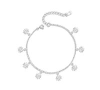 Belons Bracelet de cheville pour femme - En argent sterling 925 - Motif pâquerettes - Réglable