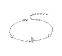 Belons Bracelet pour femme en argent sterling 925 avec zircone et papillon - Bracelet de cheville pour fille - Argenté/doré (argent)