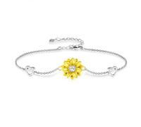 Belons Bracelet pour femme en argent sterling 925 avec zircons tournesols et cœurs - Bracelet pour fille
