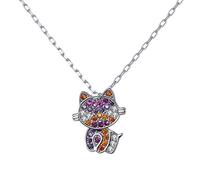 Belons Collier avec pendentif en forme de chat en argent sterling 925 et oxyde de zirconium pour femme et enfant