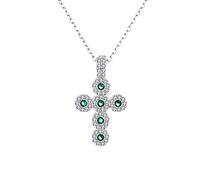 Belons Collier avec pendentif en forme de croix en argent sterling 925 avec zircone cubique verte, chaîne de 45,7 cm, pierre et oxyde de zirconium