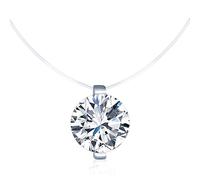 Belons Collier en fil de nylon transparent avec pendentif en argent sterling 925 orné d’une zircone de 8 mm, ras du cou transparent avec effet de pierre flottante, pour femme 45cm