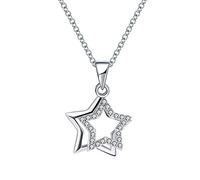 Belons Collier pour femme en argent sterling 925 avec pendentif en forme d'étoiles doubles, Argent sterling Zircone cubique, Zircone cubique