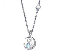 Belons Collier pour femme en argent sterling 925 avec pendentif en pierre de lune, chat, chaton, étoile, lune, collier avec pendentif pour femme et fille, Argent sterling Zircone cubique Argent