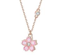Belons Collier Sakura en argent sterling 925 avec pendentif en forme de fleur de cerisier en émail et oxyde de zirconium pour filles et enfants, Argent sterling Zircone cubique Argent sterling Zircone
