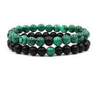 Belons Lot de 2 bracelets élastiques en agate vert malachite et noir mat 8 mm