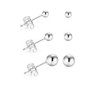 Belons Lot de 3 paires de boucles d'oreilles rondes en argent sterling 925 pour femmes, filles, hommes, tailles 3, 4, 5 mm