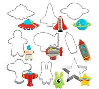 Belons Lot de 9 emporte-pièces univers en acier inoxydable - Motif fusée - Astronaute - Avion - Étoile - Pour fondant, décoration de gâteau, glaçage, pâte à sucre