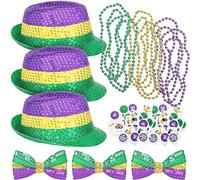 BELOWSYALER Accessoires de fête carvinale pour fête de Mardi Gras - Chapeau Fedora scintillant - Accessoires de fête - Décoration de vacances - Costume de Mardi Gras - Ensemble d'accessoires pour