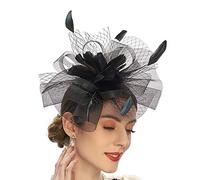 BELOWSYALER Bibi pour femme avec bandeau à plumes Derby Pilulier Chapeau Cocktail Tea Party Voile Chapeau en maille