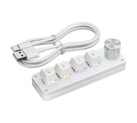 BELOWSYALER Bloc de commande programmable avec 4 boutons mécaniques Blanc | Connexion par câble de données, affectations de raccourcis personnalisées et commandes pour les commandes et actions