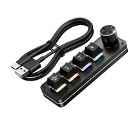 BELOWSYALER Bloc de commande programmable avec 4 boutons mécaniques Noir | Connexion par câble de données, affectations de raccourcis personnalisées et commandes pour les commandes et actions