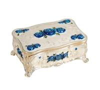 BELOWSYALER Boîte à bijoux avec finition brillante gravée florale avec construction en alliage et plusieurs compartiments de rangement pour collier pour femme