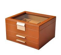 BELOWSYALER Boîte à bijoux multifonctionnelle avec couvercle transparent et intérieur en flanelle, cuir PU, matériel doré pour présentation, boîte de rangement doublée de flanelle