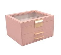 BELOWSYALER Boîte à bijoux multifonctionnelle avec couvercle transparent et intérieur en flanelle, cuir PU, matériel doré pour présentation, boîte de rangement doublée de flanelle