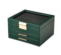 BELOWSYALER Boîte à bijoux multifonctionnelle avec couvercle transparent et intérieur en flanelle, cuir PU, matériel doré pour présentation, boîte de rangement doublée de flanelle