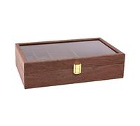 BELOWSYALER Boîte de présentation en bois à 4 emplacements pour montres, colliers, bijoux pour boîtier, vitrine avec couvercle en verre