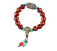 BELOWSYALER Breloque tibétaine verte turquoise avec perles en cuivre et os de yak - Design extensible pour un usage quotidien, One Size, Comme décrit