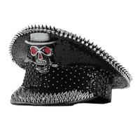 BELOWSYALER Casquette de capitaine à rivets cloutés pour spectacles sur scène, chapeau plat noir pour carnaval, fête, jeux de rôle, Fedora Punk pour femme