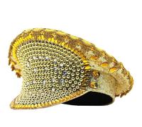 BELOWSYALER Chapeau de capitaine doré pour mariage à large bord chapeau carnaval fête femme mariée Fedora jeu de rôle strass décorations fournitures