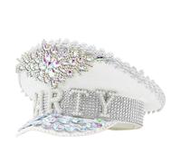 BELOWSYALER Chapeau de mariée pour fête dansante, chapeau Fedora à paillettes pour festival de musique, casquette de costume pour femme, chapeau de capitaine clouté avec strass et perles cloutées pour