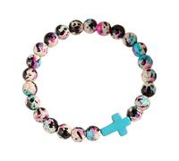 BELOWSYALER Croix perlée ornée d'une pierre d'impression colorée pour femme à la recherche d'accessoires de foi élégants bijoux en moissanites synthétiques