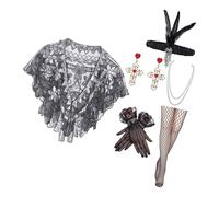 BELOWSYALER Ensemble complet d'accessoires 6 en 1 années 20 avec châle à paillettes et ensemble de bijoux pour célébrations des années folles