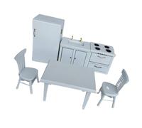 BELOWSYALER Ensemble de cuisine en bois à l'échelle 1/12 avec table à manger, chaise, poêle, évier, armoire pour maisons de poupées miniatures, cuisine