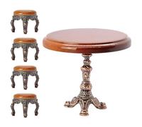 BELOWSYALER Ensemble table basse ronde vintage à l'échelle 1:12 avec 4 chaises pour maisons de poupées miniatures, ensemble de salle à manger, présentoir de collection