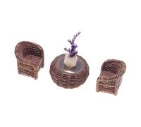 BELOWSYALER Ensemble table et chaises miniatures en résine tressée avec détails réalistes pour maisons de poupée, accessoires de scène miniature