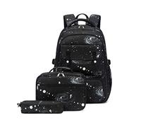 BELOWSYALER Lot de 3 sacs à dos pour filles avec sac à déjeuner isotherme, sac à crayons, sacs d'école pour filles avec déjeuner, Noir , Beauté de masse
