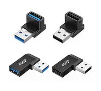 BELOWSYALER Lot de 4 adaptateurs USB 3.2 10 Gbit/s coudé à 90 degrés mâle vers femelle en alliage d'aluminium pour un transfert de données rapide dans divers appareils USB à angle droit