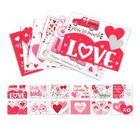 BELOWSYALER Lot de 6 cartes de Saint-Valentin avec 8 feuilles d'autocollants en forme de cœur - Papier cartonné blanc épais double face - Œuvre d'art surprise - Jeu de cartes à gratter avec cœurs