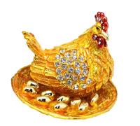 BELOWSYALER Porte-bijoux décoratif artistique en forme de poule éclosion d'œufs émaillés décorés pour bagues et boucles d'oreilles - Boîte de rangement décorative fabriquée à la main