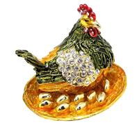 BELOWSYALER Porte-bijoux décoratif artistique en forme de poule éclosion d'œufs émaillés décorés pour bagues et boucles d'oreilles - Boîte de rangement décorative fabriquée à la main