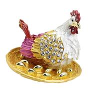 BELOWSYALER Porte-bijoux décoratif artistique en forme de poule éclosion d'œufs émaillés décorés pour bagues et boucles d'oreilles - Boîte de rangement décorative fabriquée à la main