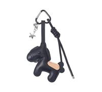 BELOWSYALER Porte-clés léger en cuir synthétique avec breloque cheval de dessin animé, facile à transporter, portable, accessoires de décoration, Noir