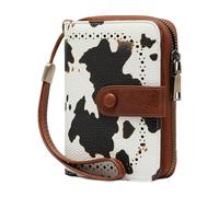 BELOWSYALER Portefeuille en cuir avec dragonne pour femme - Blocage des RFID - Portefeuille à deux volets - Porte-cartes de crédit de grande capacité - Porte-cartes de crédit, Motif vache.